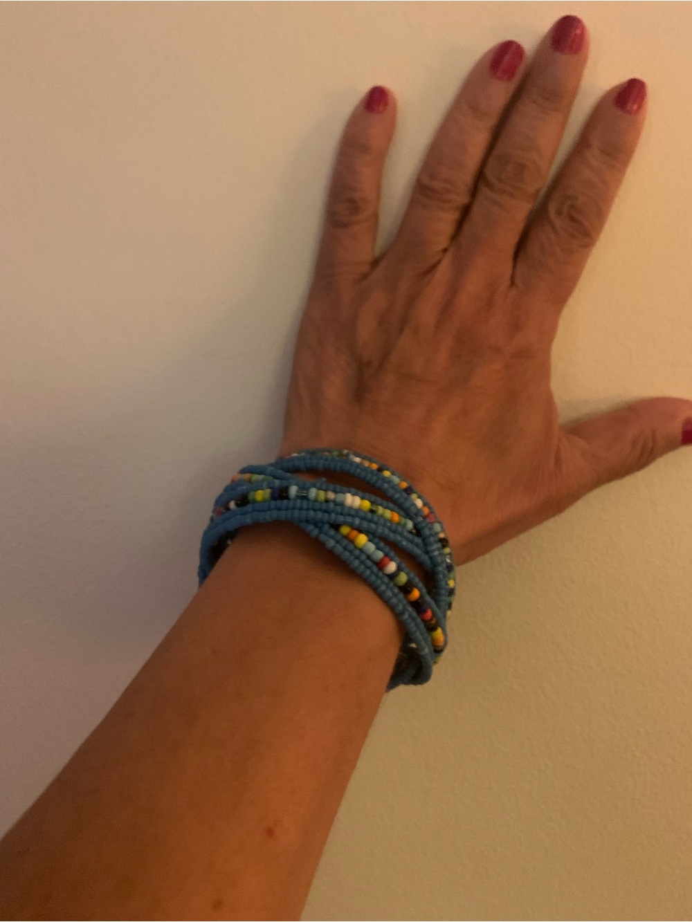 Handmade Blue Beaded Wrap Bracelet - Multi-Color Accent